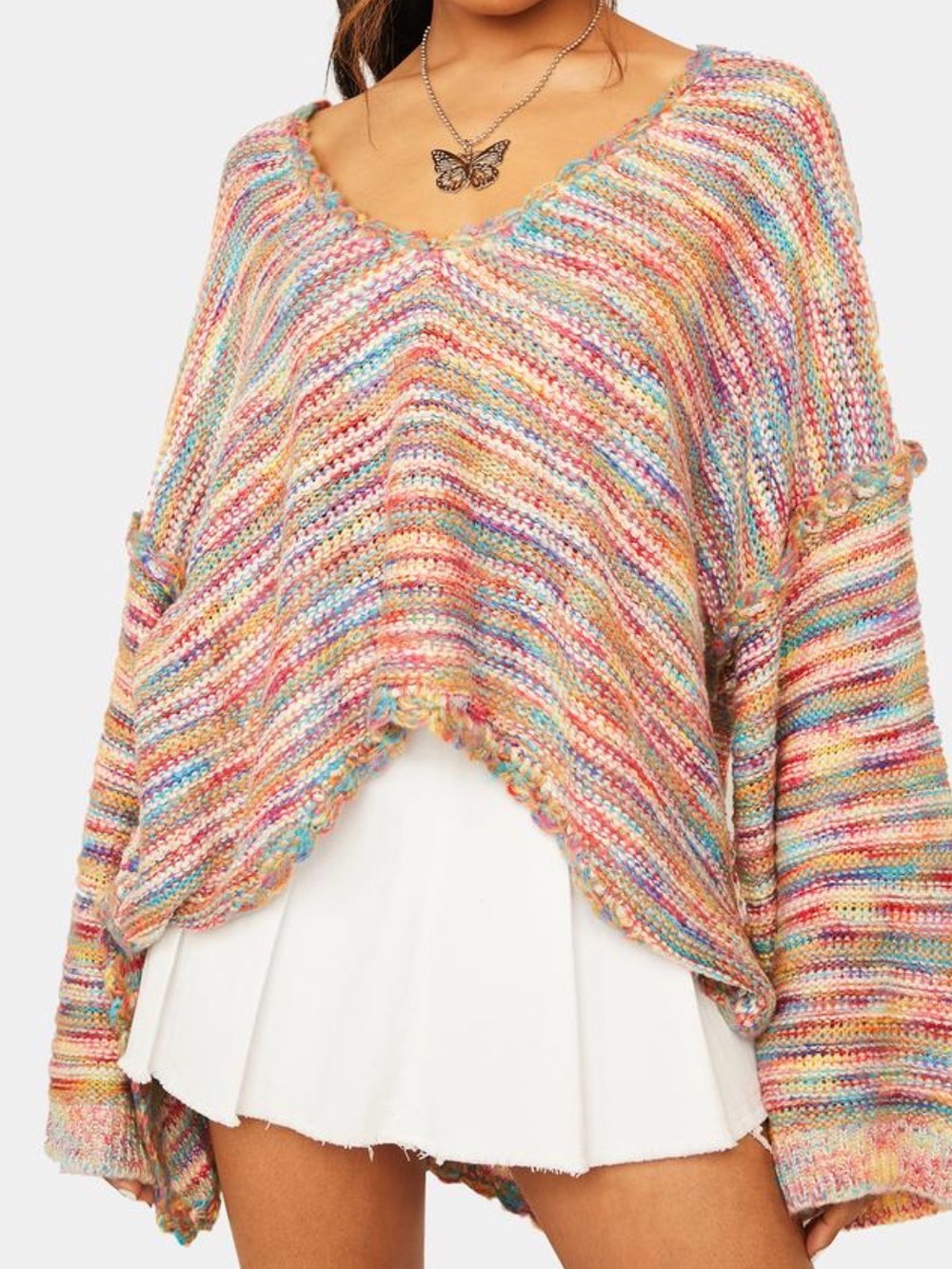 POL Multicolor Pastel V-Neck Chunky Knit Sweater